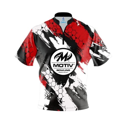 Motiv Red Hexagram Quick Ship CoolWick Sash Zip Bowling Jersey