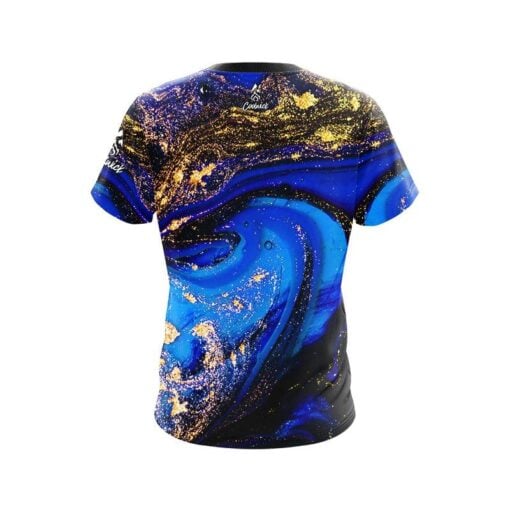 Plain Blue and Gold Liquid Marble CoolWick Bowling Jersey - Image 2