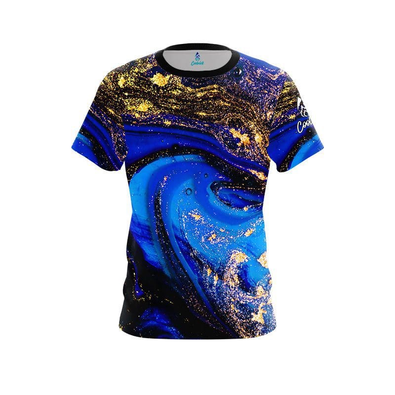 Plain Blue and Gold Liquid Marble CoolWick Bowling Jersey