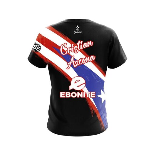 Ebonite Cristian Azcona Puerto Rican Flag Black Replica CoolWick Bowling Jersey - Image 2