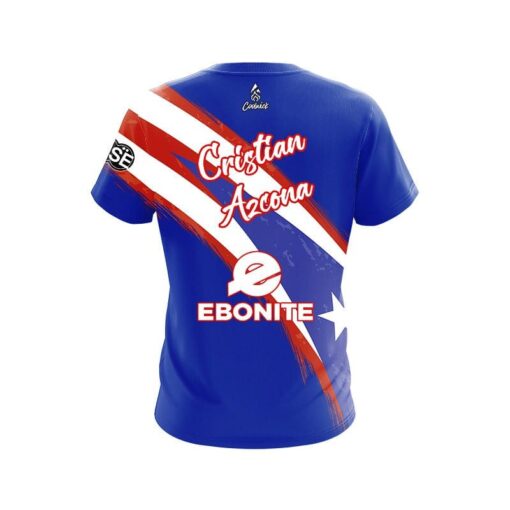 Ebonite Cristian Azcona Puerto Rican Flag Blue Replica CoolWick Bowling Jersey - Image 2