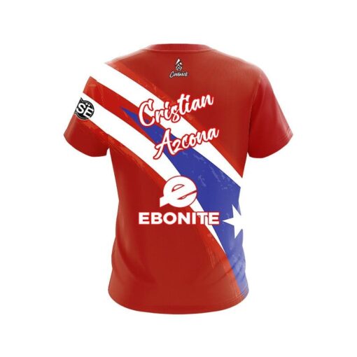 Ebonite Cristian Azcona Puerto Rican Flag Red Replica CoolWick Bowling Jersey - Image 2