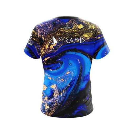 Pyramid Blue and Gold Liquid Marble CoolWick Bowling Jersey - Image 2