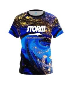 Storm Blue and Gold Liquid Marble CoolWick Bowling Jersey