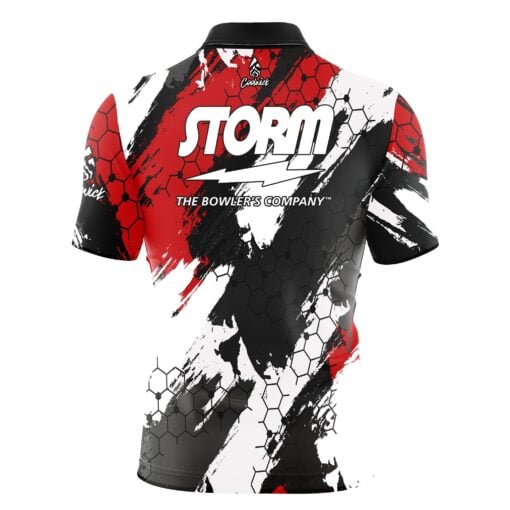 Storm Red Hexagram Quick Ship CoolWick Sash Zip Bowling Jersey - Image 2