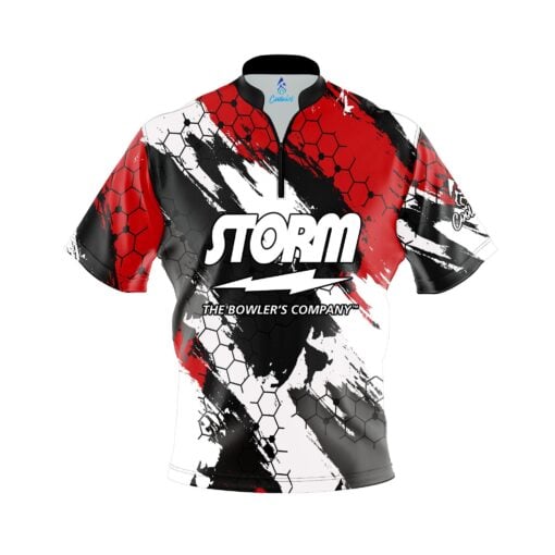 Storm Red Hexagram Quick Ship CoolWick Sash Zip Bowling Jersey