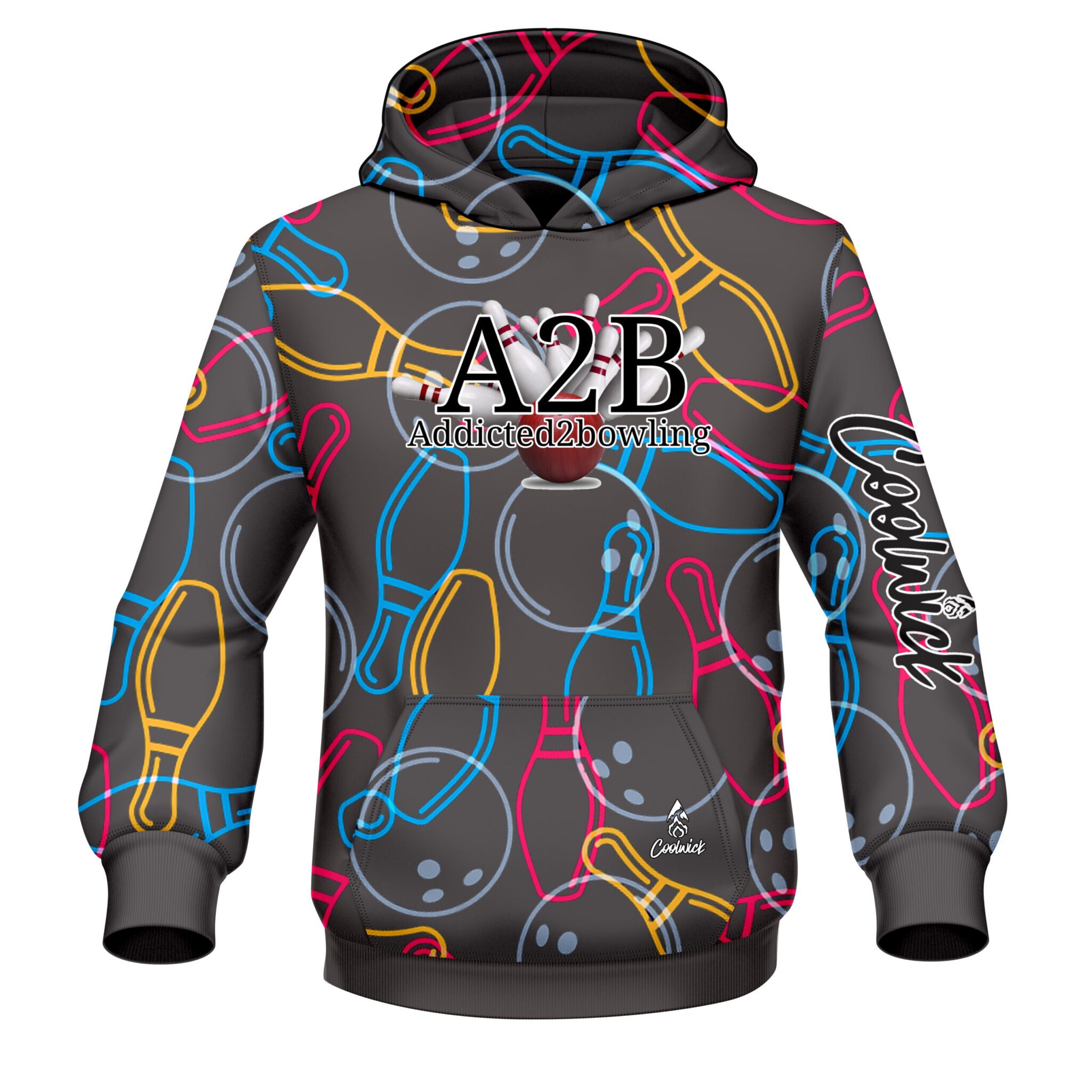 A2B Addicted2Bowling Jai Jones Gray Pins Dye Sub CoolWick Hoodie