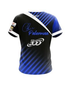 Alternative view of Columbia 300 Osku Palermaa Black Blue Faded Stripes CoolWick Bowling Jersey
