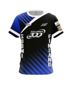 Columbia 300 Osku Palermaa Black Blue Faded Stripes CoolWick Bowling Jersey