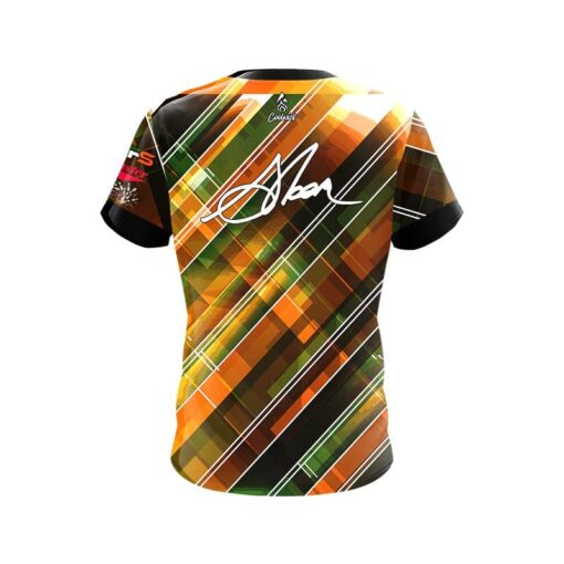 900 Global Chris Sloan Orange Green Hatched Lines CoolWick Bowling Jersey - Image 2