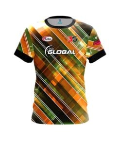 900 Global Chris Sloan Orange Green Hatched Lines CoolWick Bowling Jersey