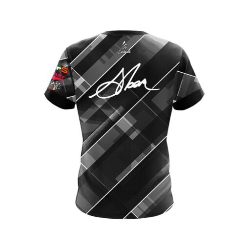 900 Global Chris Sloan Silver Black Hatched Lines CoolWick Bowling Jersey - Image 2