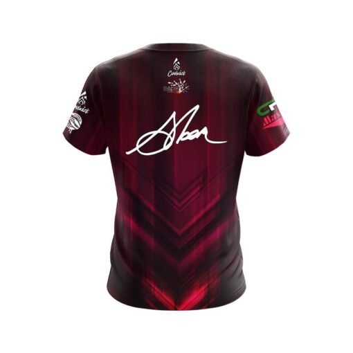 900 Global Chris Sloan Burgundy Chevron CoolWick Bowling Jersey - Image 2
