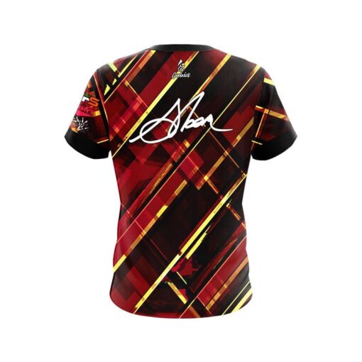 900 Global Chris Sloan Maroon Gold Hatched Lines CoolWick Bowling Jersey - Image 2