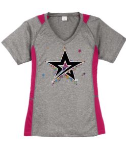 Stefanie Johnson Starburst Pink Raspberry Ladies Heather V-Neck Tee
