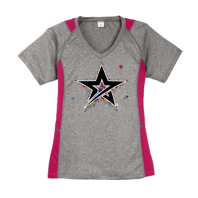 Stefanie Johnson Starburst Pink Raspberry Ladies Heather V-Neck Tee