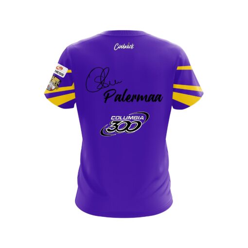 Columbia 300 Osku Palermaa Purple Gold Suomi CoolWick Bowling Jersey - Image 2