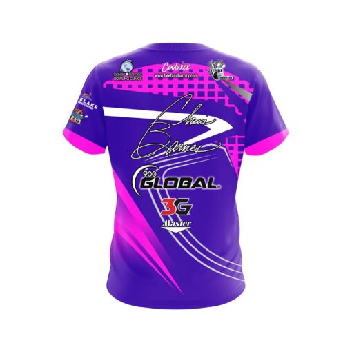 900 Global Chris Barnes Purple Pink Slash CoolWick Bowling Jersey - Image 2