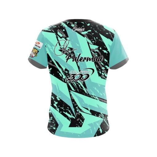 Columbia 300 Osku Palermaa Turquoise Grunge CoolWick Bowling Jersey - Image 2