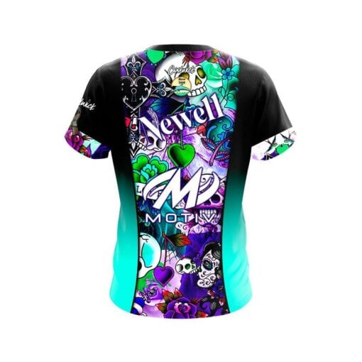Motiv Kimberly Newell Teal Skulls CoolWick Bowling Jersey - Image 2