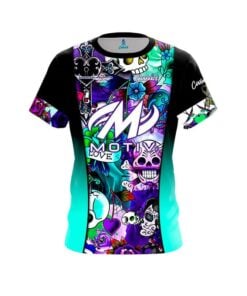 Motiv Kimberly Newell Teal Skulls CoolWick Bowling Jersey