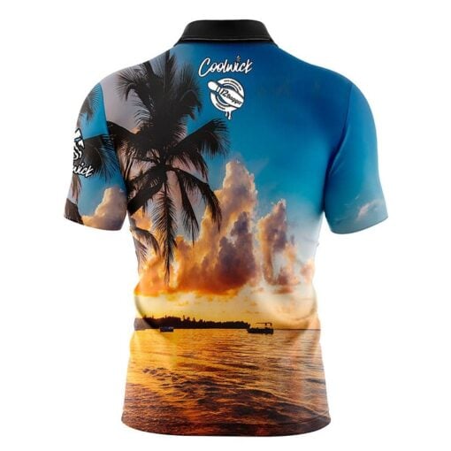 12Bagger Sunset Palm Trees Fast Track CoolWick Bowling Jersey - Image 2