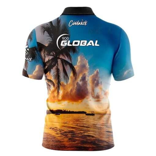 900 Global Sunset Palm Trees Fast Track CoolWick Bowling Jersey - Image 2