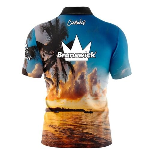 Brunswick Sunset Palm Trees Fast Track CoolWick Bowling Jersey - Image 2