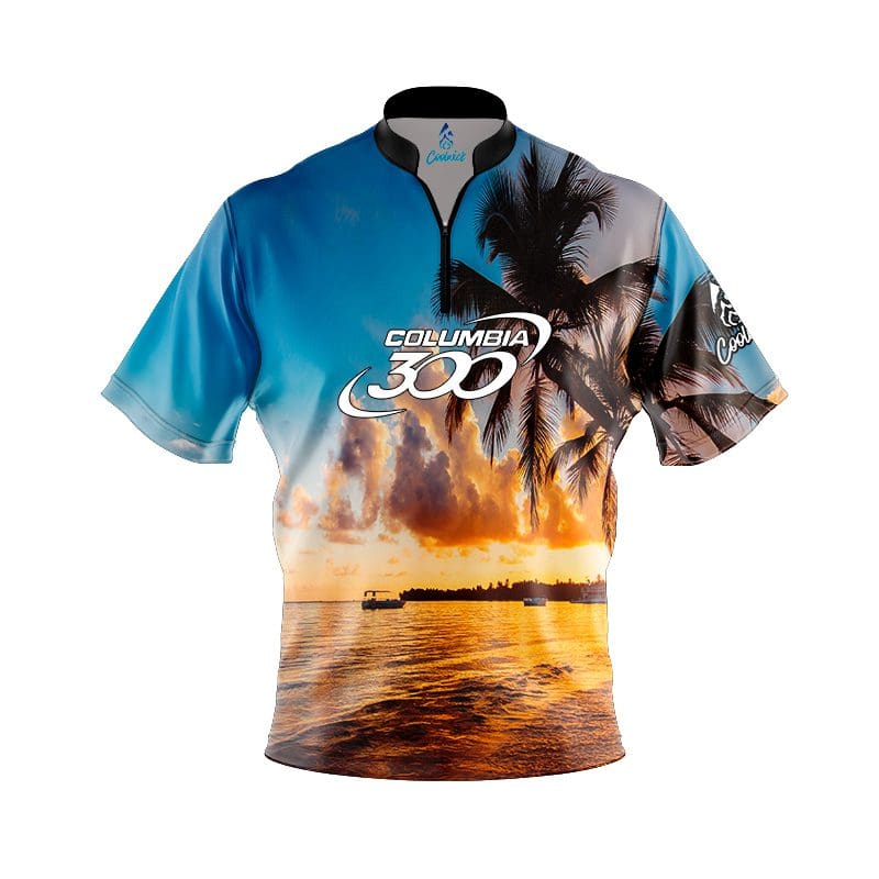 Columbia 300 Sunset Palm Trees Fast Track CoolWick Bowling Jersey