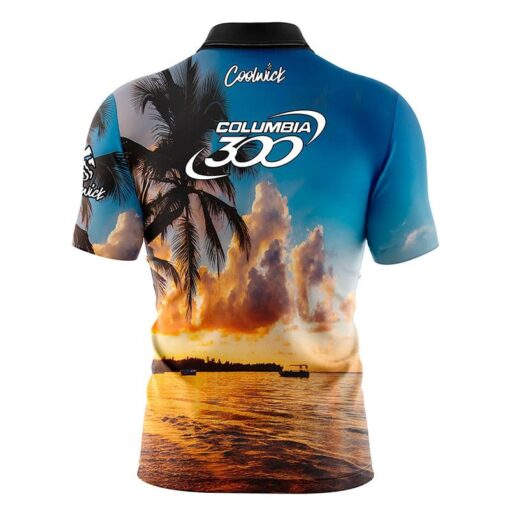 Columbia 300 Sunset Palm Trees Fast Track CoolWick Bowling Jersey - Image 2