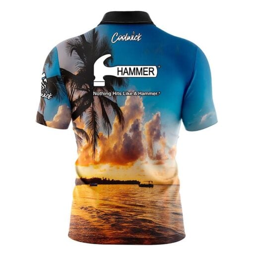 Hammer Sunset Palm Trees Fast Track CoolWick Bowling Jersey - Image 2