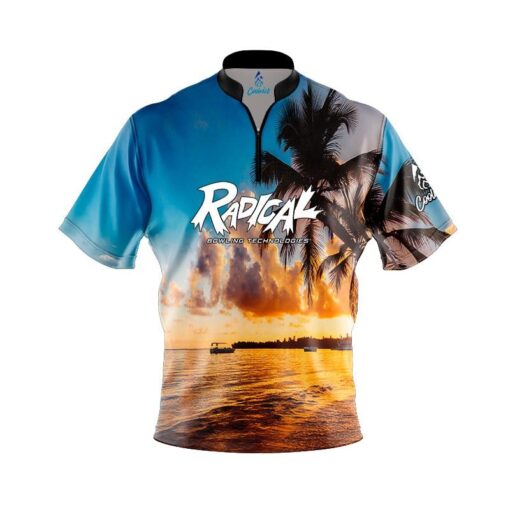 Radical Sunset Palm Trees Fast Track CoolWick Bowling Jersey