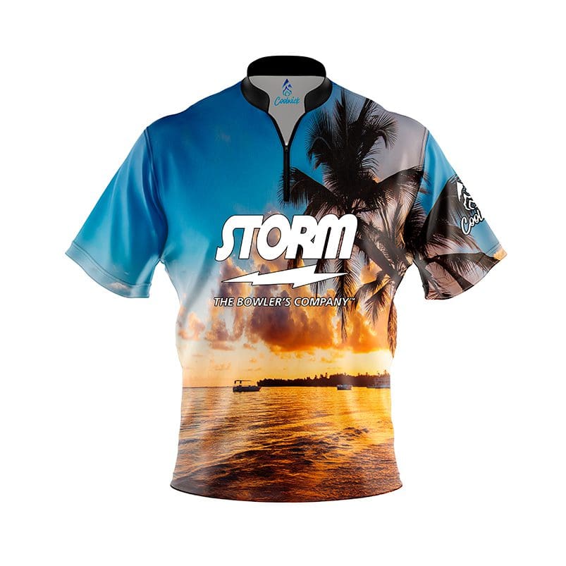 Storm Sunset Palm Trees Fast Track CoolWick Bowling Jersey