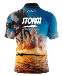 Alternative view of Storm Sunset Palm Trees Fast Track CoolWick Bowling Jersey