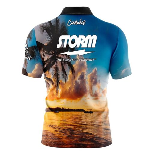 Storm Sunset Palm Trees Fast Track CoolWick Bowling Jersey - Image 2