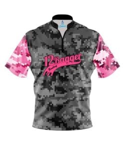 12Bagger Grey Pink Digital Camo Fast Track CoolWick Bowling Jersey