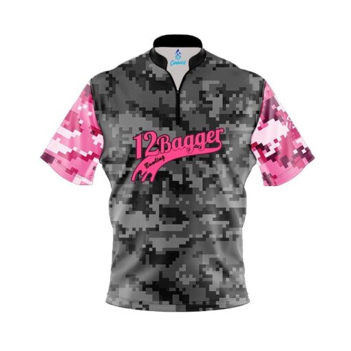 12Bagger Grey Pink Digital Camo Fast Track CoolWick Bowling Jersey