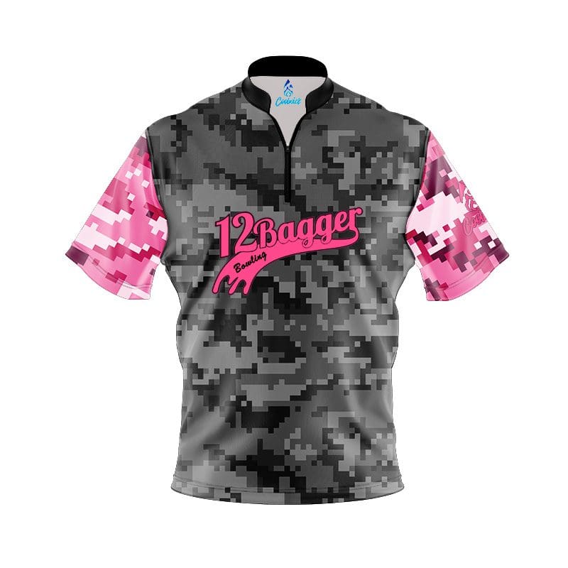12Bagger Grey Pink Digital Camo Fast Track CoolWick Bowling Jersey