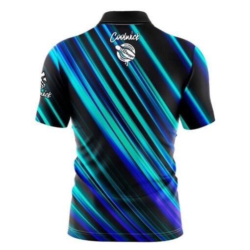 12Bagger Blue Green Digital Stripes Fast Track CoolWick Bowling Jersey - Image 2