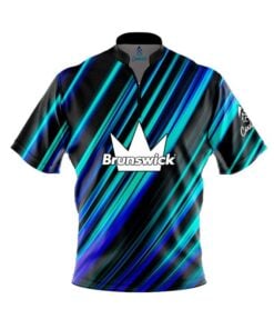 Brunswick Blue Green Digital Stripes Fast Track CoolWick Bowling Jersey