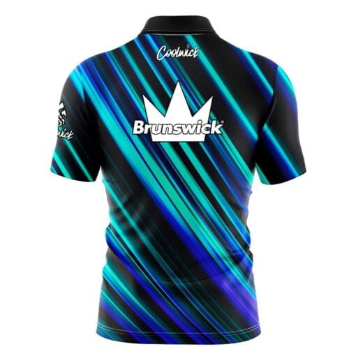 Brunswick Blue Green Digital Stripes Fast Track CoolWick Bowling Jersey - Image 2