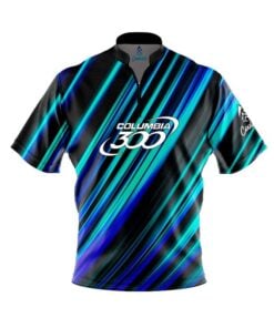 Columbia 300 Blue Green Digital Stripes Fast Track CoolWick Bowling Jersey