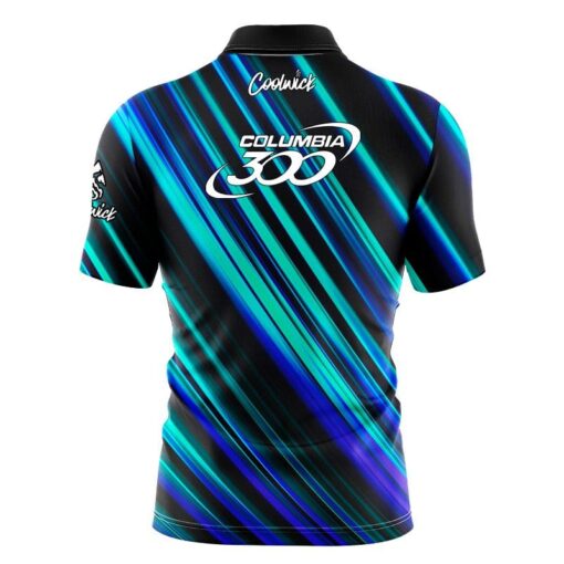 Columbia 300 Blue Green Digital Stripes Fast Track CoolWick Bowling Jersey - Image 2