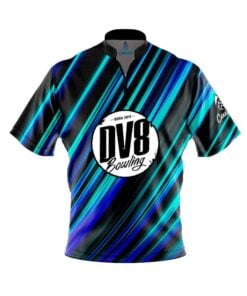 DV8 Blue Green Digital Stripes Fast Track CoolWick Bowling Jersey