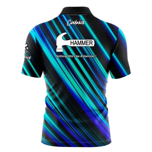Hammer Blue Green Digital Stripes Fast Track CoolWick Bowling Jersey - Image 2