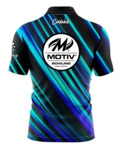 Alternative view of Motiv Blue Green Digital Stripes Fast Track CoolWick Bowling Jersey