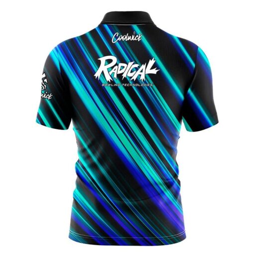 Radical Blue Green Digital Stripes Fast Track CoolWick Bowling Jersey - Image 2