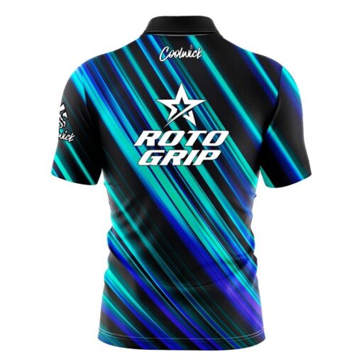Roto Grip Blue Green Digital Stripes Fast Track CoolWick Bowling Jersey - Image 2