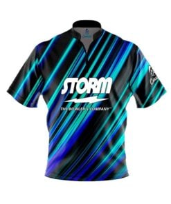 Storm Blue Green Digital Stripes Fast Track CoolWick Bowling Jersey