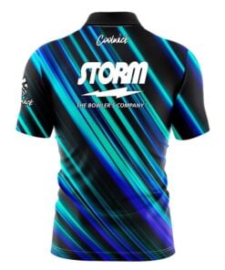 Alternative view of Storm Blue Green Digital Stripes Fast Track CoolWick Bowling Jersey